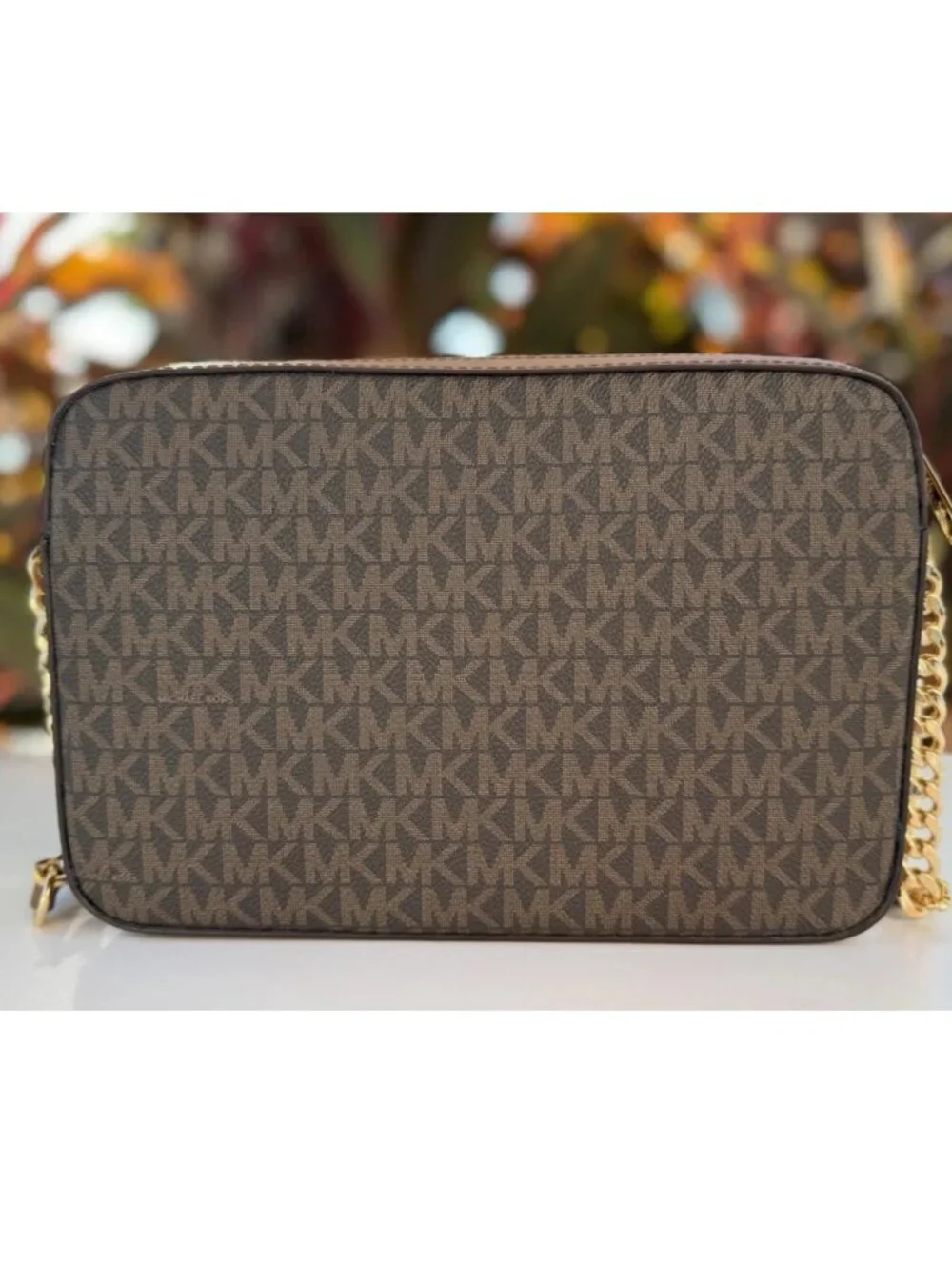 Michael Kors Jet Set East West Crossbody Bag Brown MK Signature PVC New
